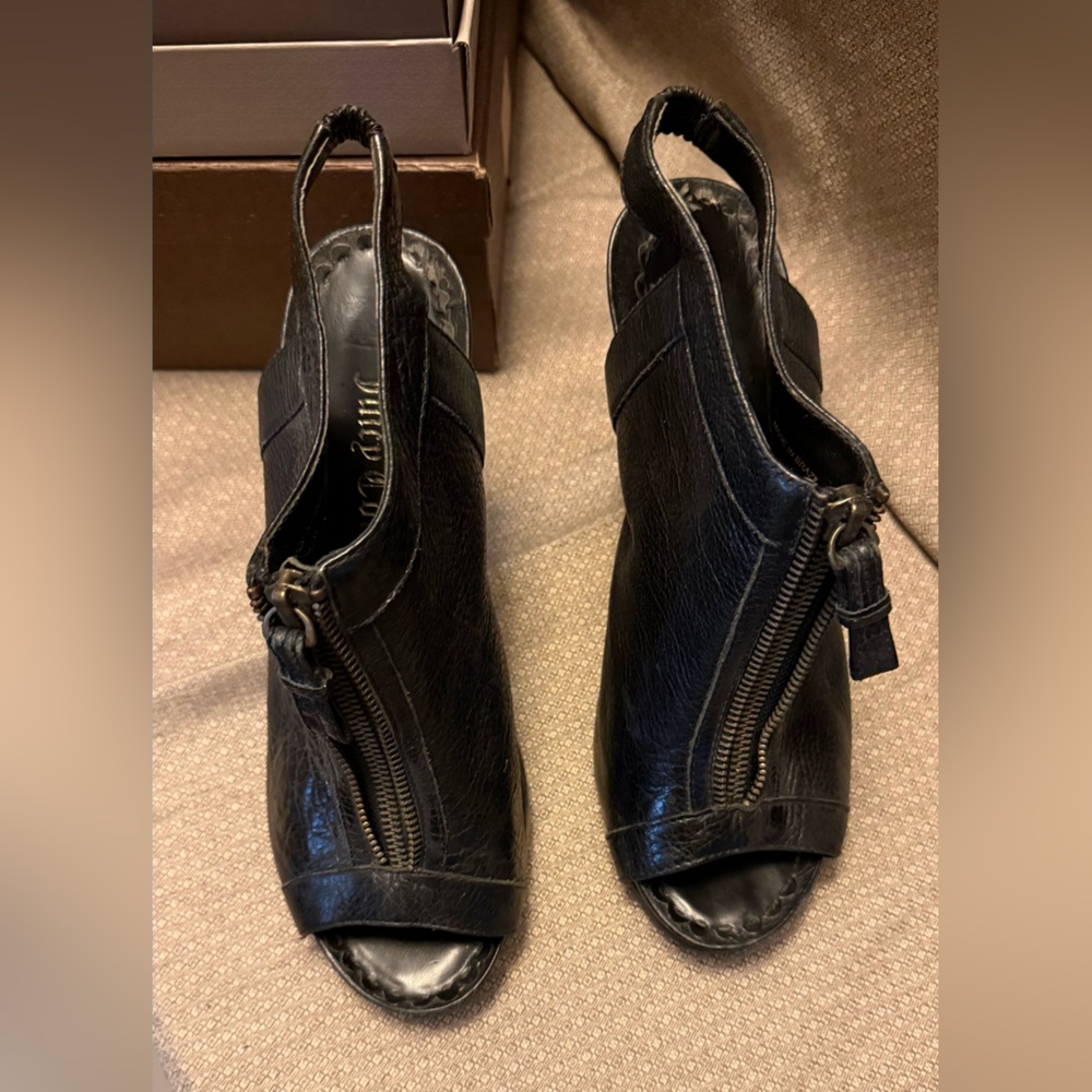 Juicy Couture Black Leather Heels with Zipper Detail